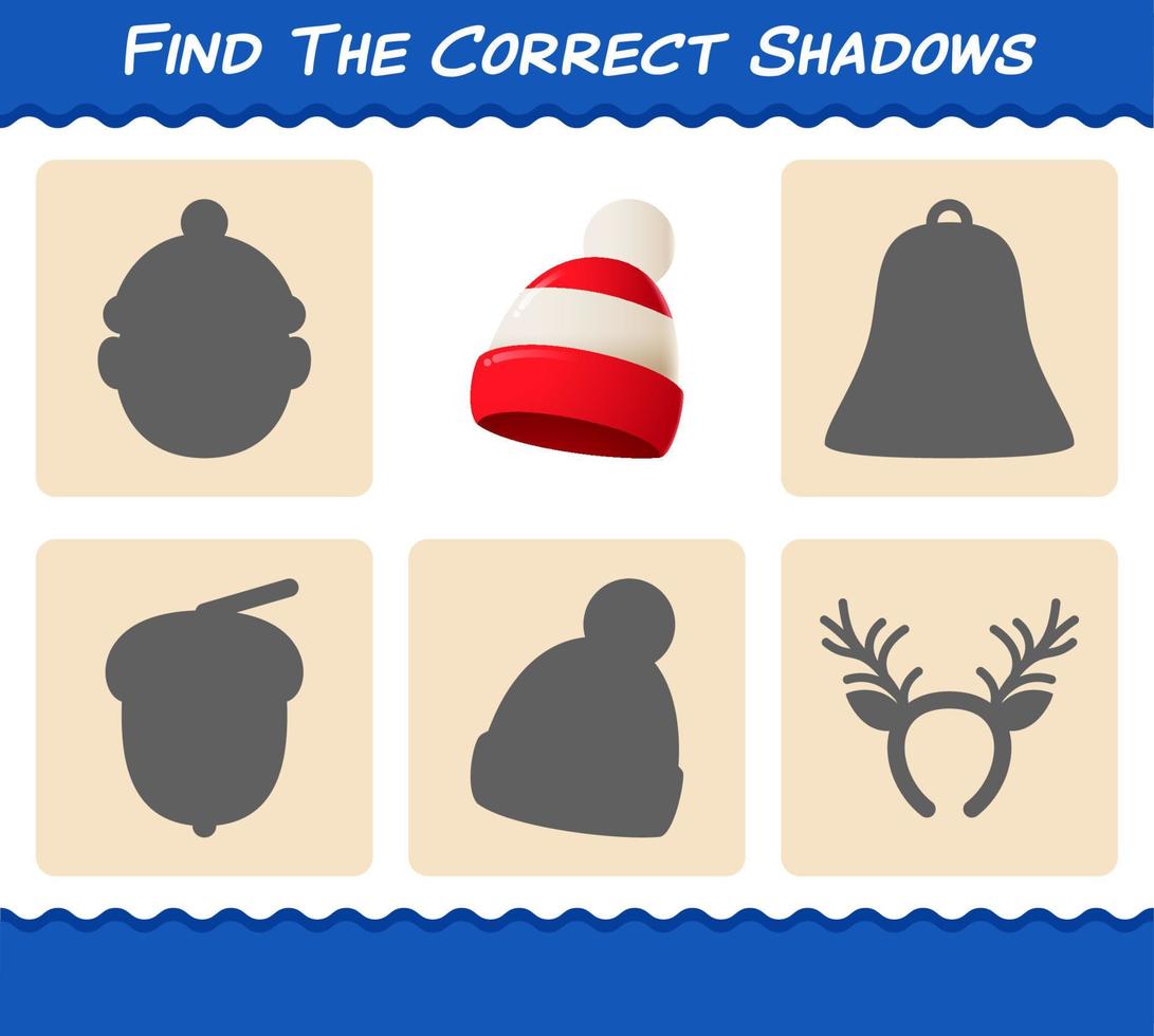 Find the correct shadows of beanie. Searching and Matching game. Educational game for pre shool years kids and toddlers vector