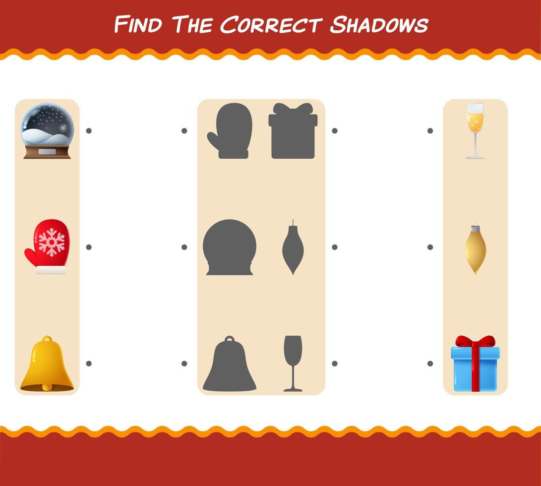 Find the correct shadows of cartoon christmas. Searching and Matching game. Educational game for pre shool years kids and toddlers vector