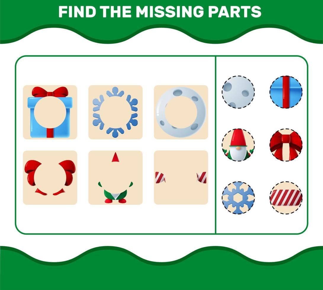 Match cartoon christmas parts. Matching game. Educational game for pre shool years kids and toddlers vector