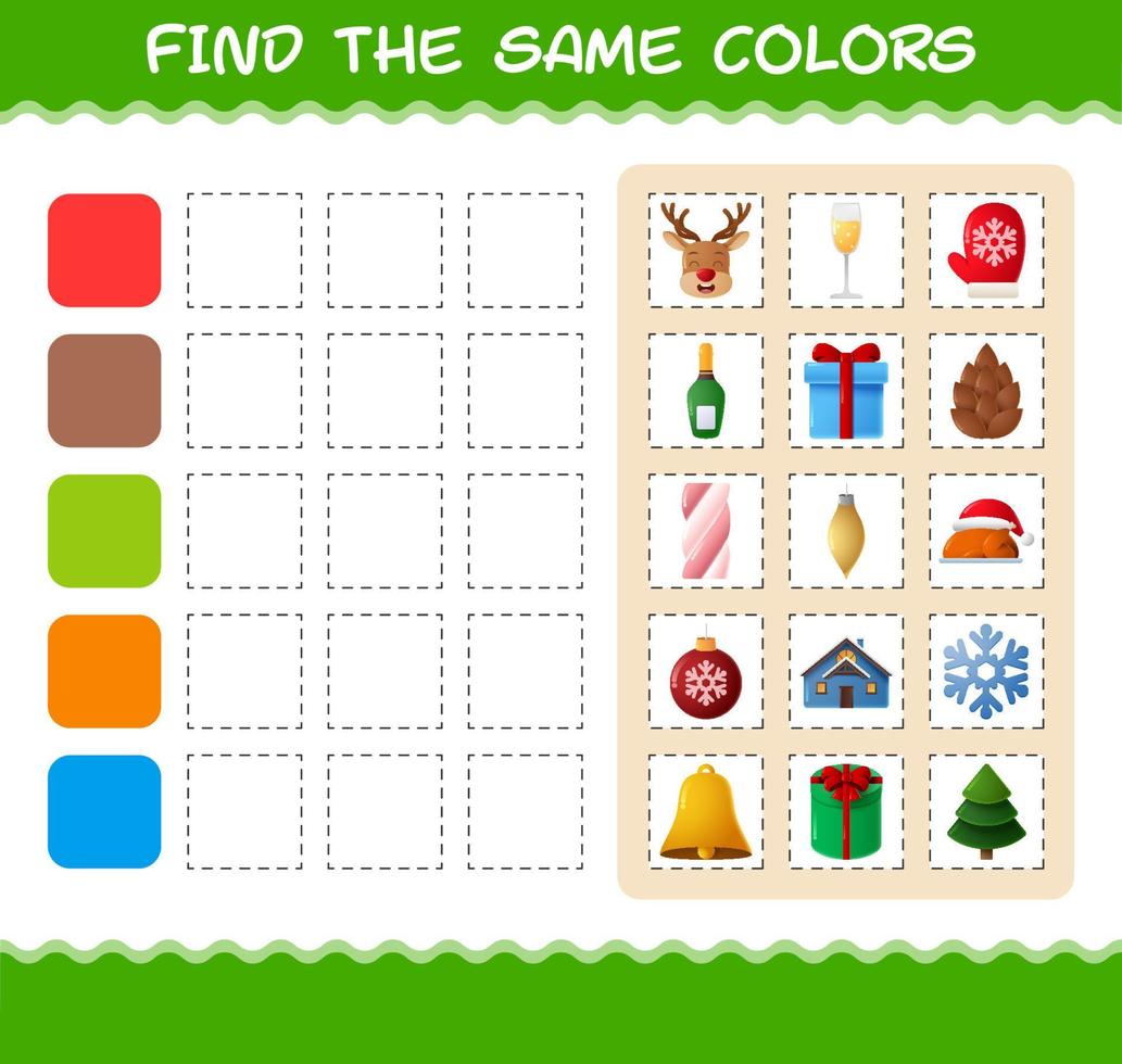 Find the same colors of christmas. Searching and Matching game. Educational game for pre shool years kids and toddlers vector