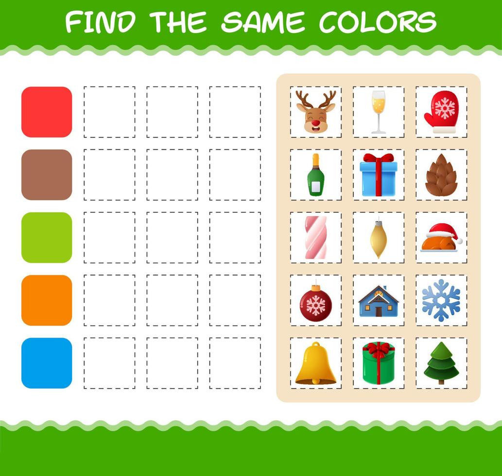 encontrar los mismos colores de navidad. juego de búsqueda y combinación. juego educativo para niños de edad preescolar y niños pequeños vector