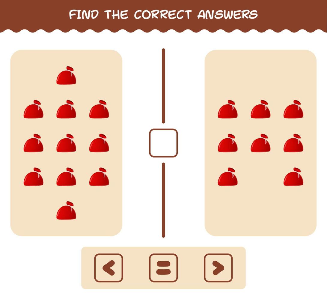 Find the correct answers of cartoon santa bag. Searching and Counting game. Educational game for pre shool years kids and toddlers vector