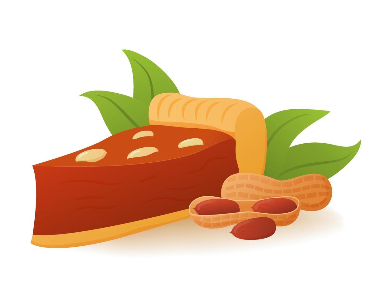 rebanada de pastel de maní con cobertura de crema batida. concepto de postre vegetal de otoño. ilustración vectorial realista.aislado en un fondo blanco.productos horneados de confitería. vector