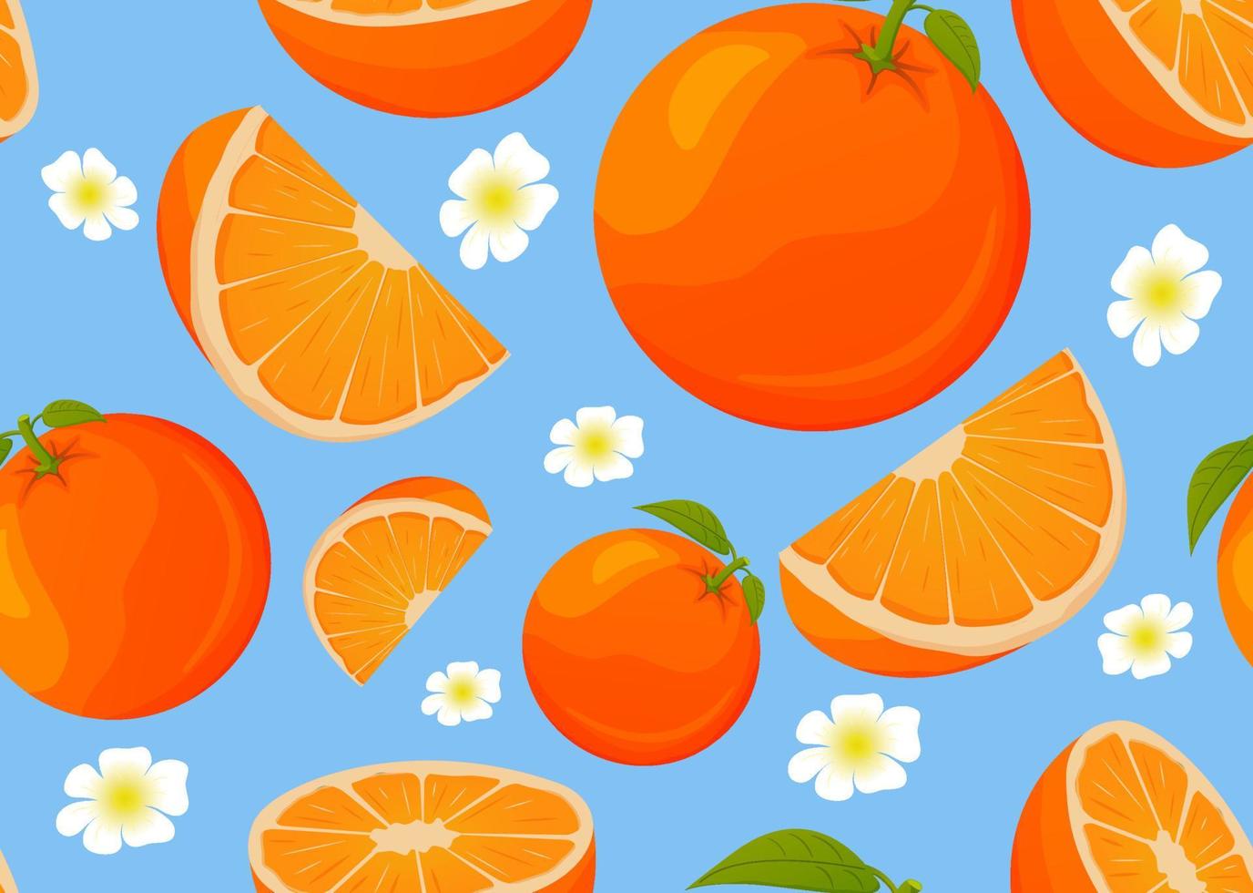 Seamless pattern with orange.Tropical fruit segment background. Concept of design of ornaments for fabric, paper. Realistic vector illustration.