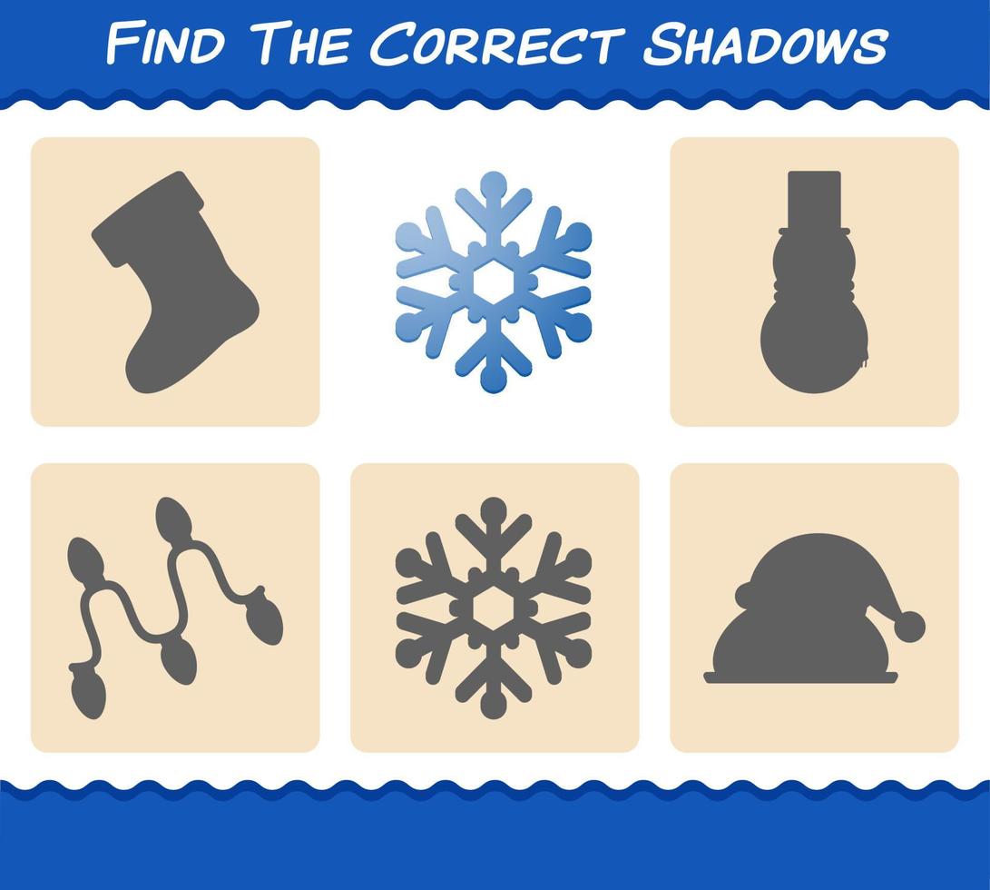 Find the correct shadows of snowflake. Searching and Matching game. Educational game for pre shool years kids and toddlers vector