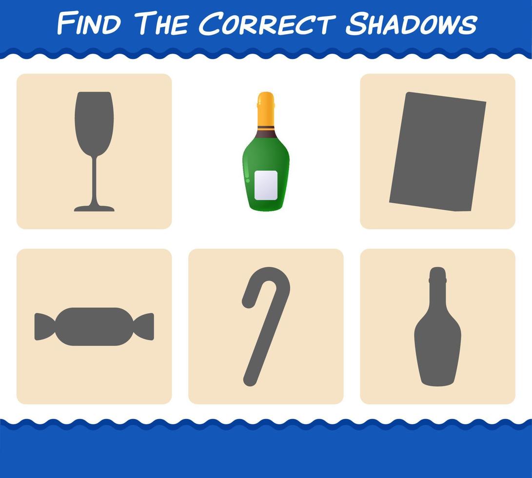 Find the correct shadows of champagne bottle. Searching and Matching game. Educational game for pre shool years kids and toddlers vector