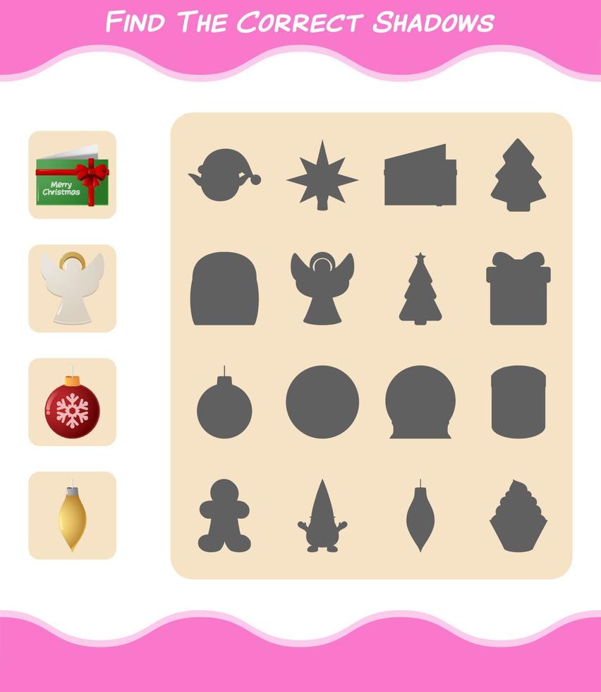 Find the correct shadows of cartoon christmas. Searching and Matching game. Educational game for pre shool years kids and toddlers vector