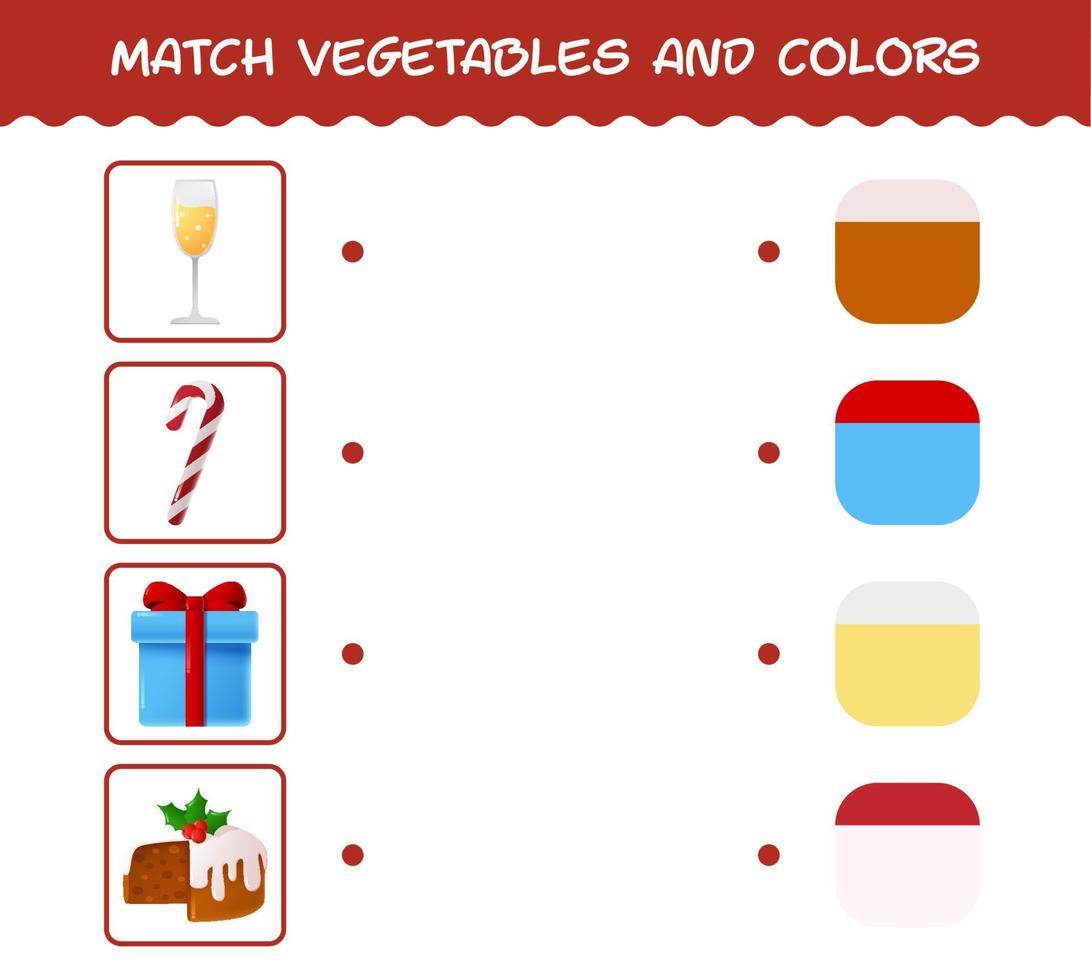 Match cartoon christmas and colors. Matching game. Educational game for pre shool years kids and toddlers vector