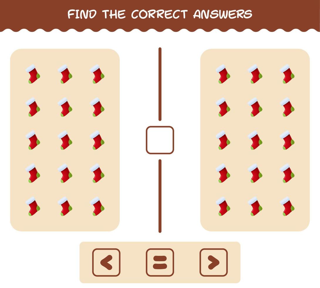 Find the correct answers of cartoon sock. Searching and Counting game. Educational game for pre shool years kids and toddlers vector