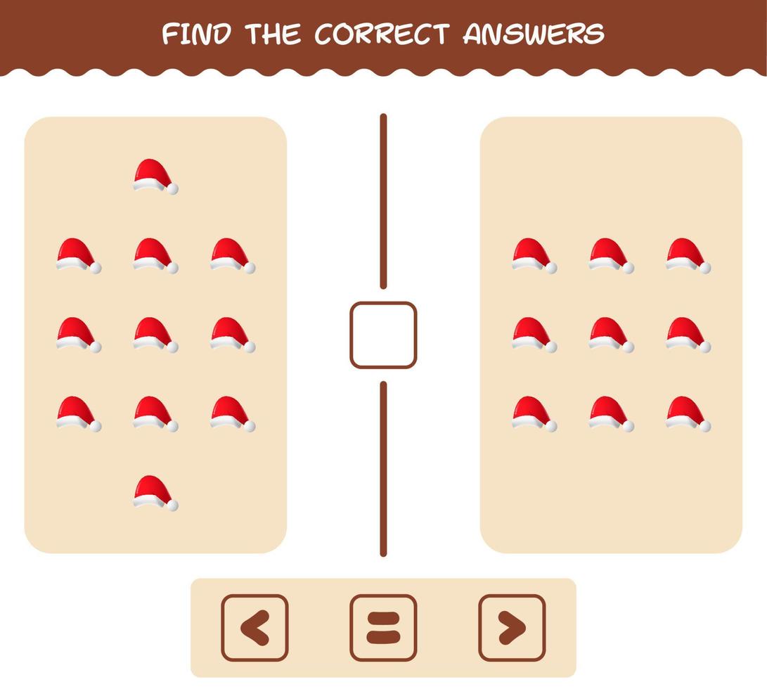 Find the correct answers of cartoon santa hat. Searching and Counting game. Educational game for pre shool years kids and toddlers vector