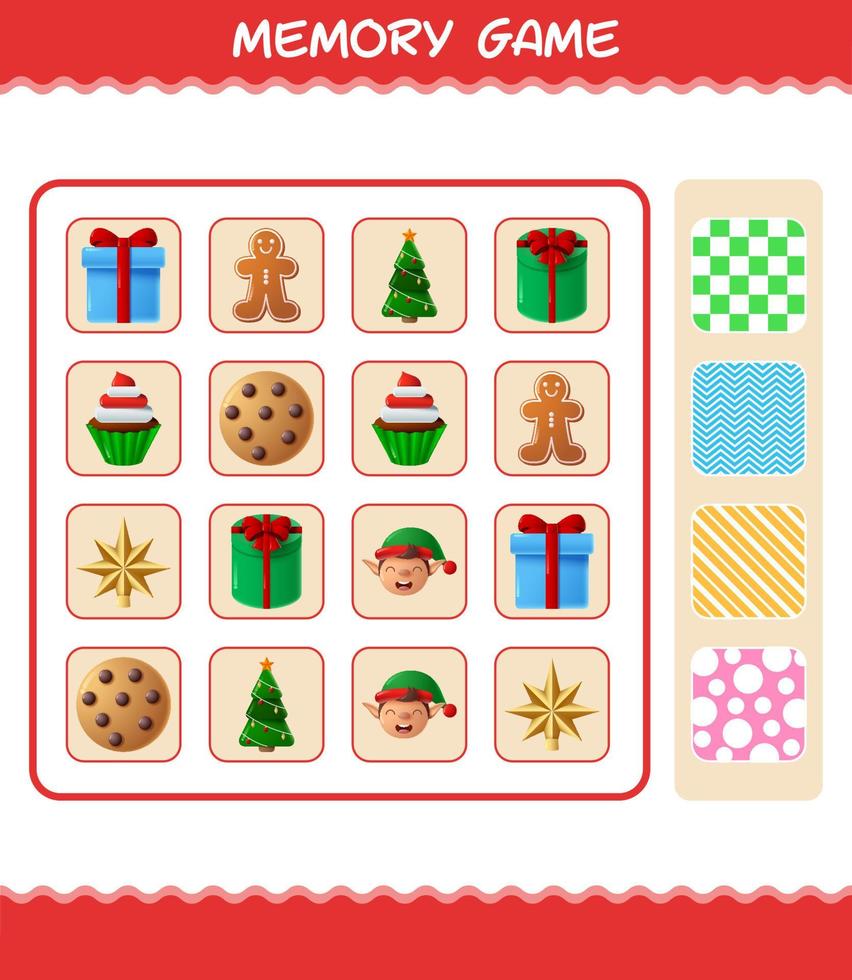 Memory games with cartoon christmas. Learning cards game. Educational game for pre shool years kids and toddlers vector