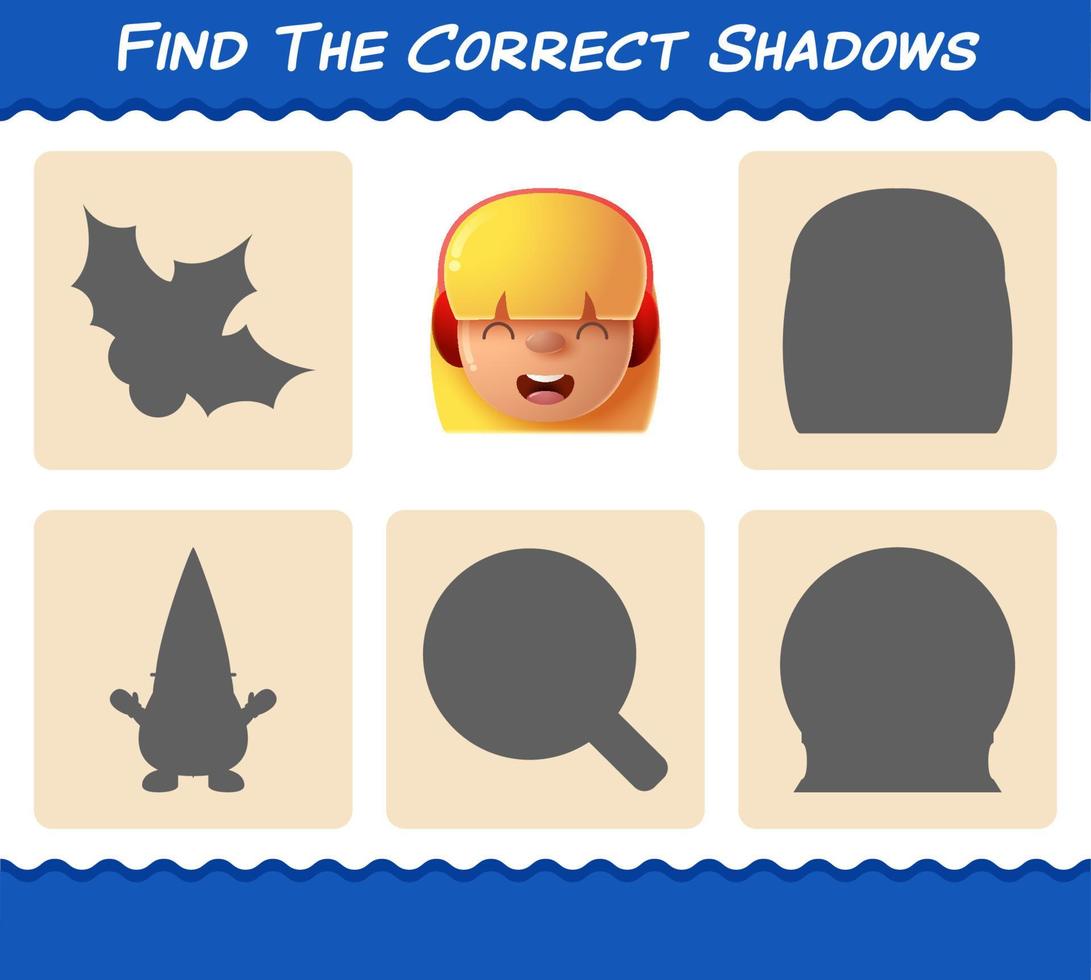 Find the correct shadows of girls. Searching and Matching game. Educational game for pre shool years kids and toddlers vector