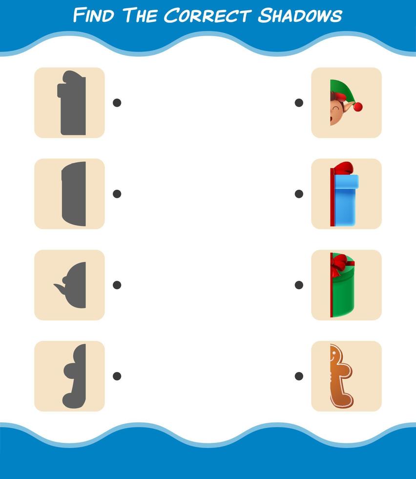 Find the correct shadows of cartoon christmas. Searching and Matching game. Educational game for pre shool years kids and toddlers vector