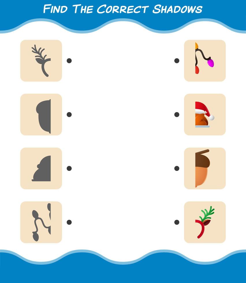 Find the correct shadows of cartoon christmas. Searching and Matching game. Educational game for pre shool years kids and toddlers vector