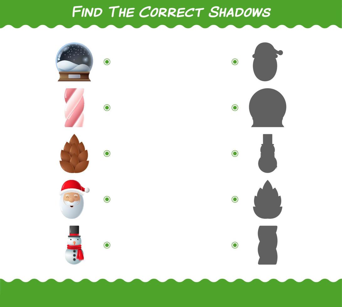 Find the correct shadows of cartoon christmas. Searching and Matching game. Educational game for pre shool years kids and toddlers vector