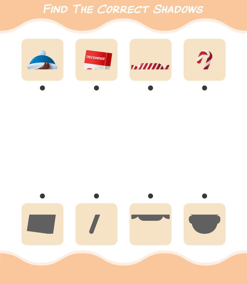 Find the correct shadows of cartoon christmas. Searching and Matching game. Educational game for pre shool years kids and toddlers vector