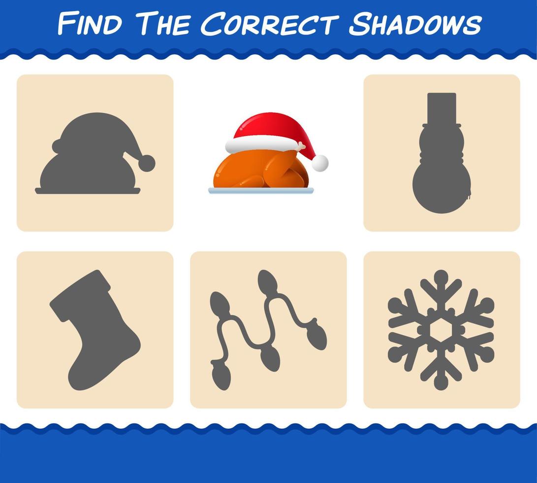 Find the correct shadows of turkey. Searching and Matching game. Educational game for pre shool years kids and toddlers vector