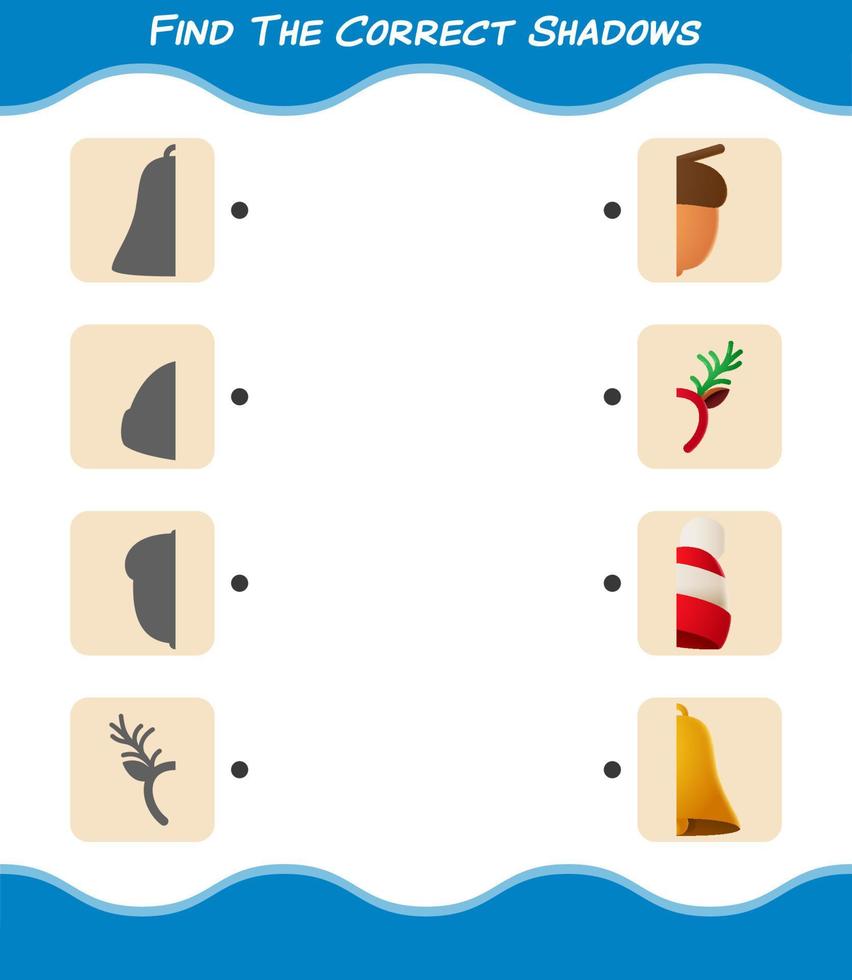 Find the correct shadows of cartoon christmas. Searching and Matching game. Educational game for pre shool years kids and toddlers vector