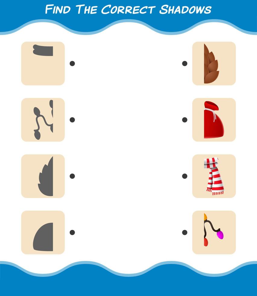 Find the correct shadows of cartoon christmas. Searching and Matching game. Educational game for pre shool years kids and toddlers vector