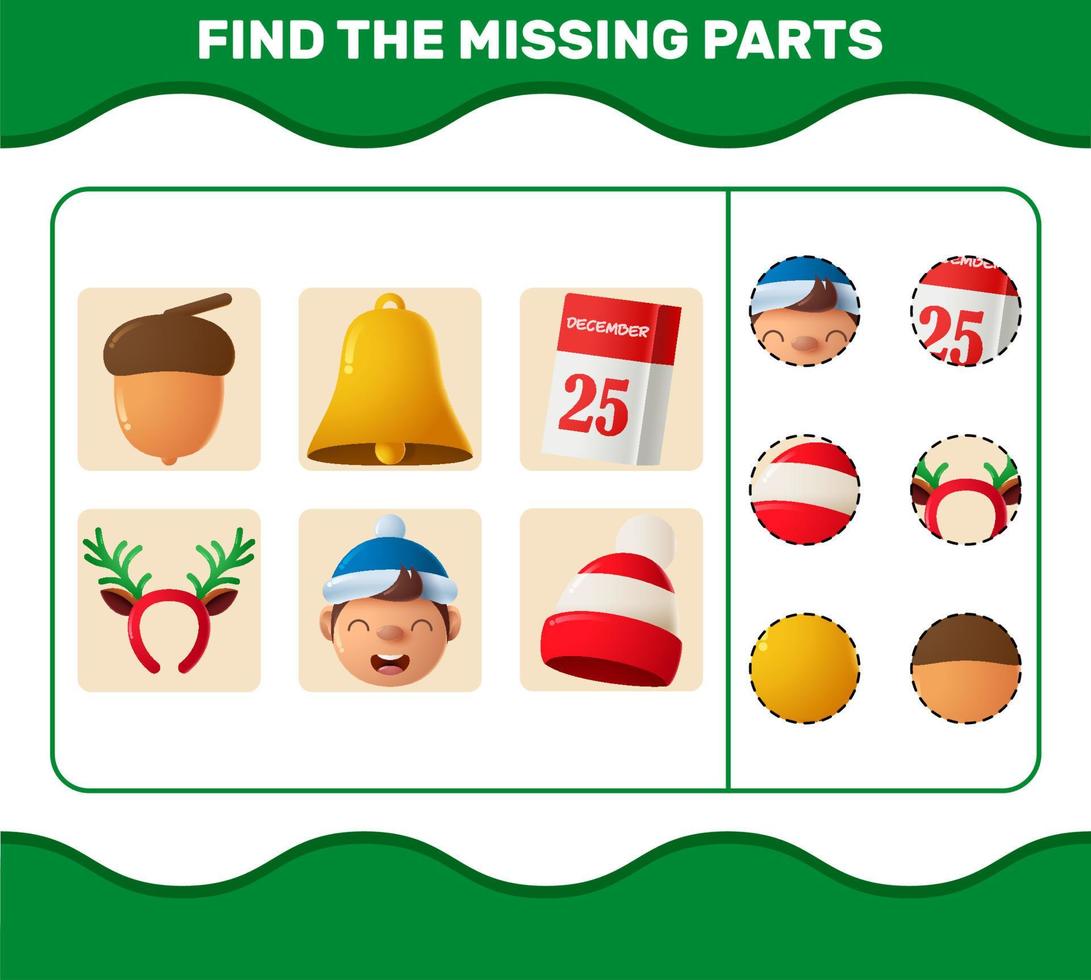 Match cartoon christmas parts. Matching game. Educational game for pre shool years kids and toddlers vector