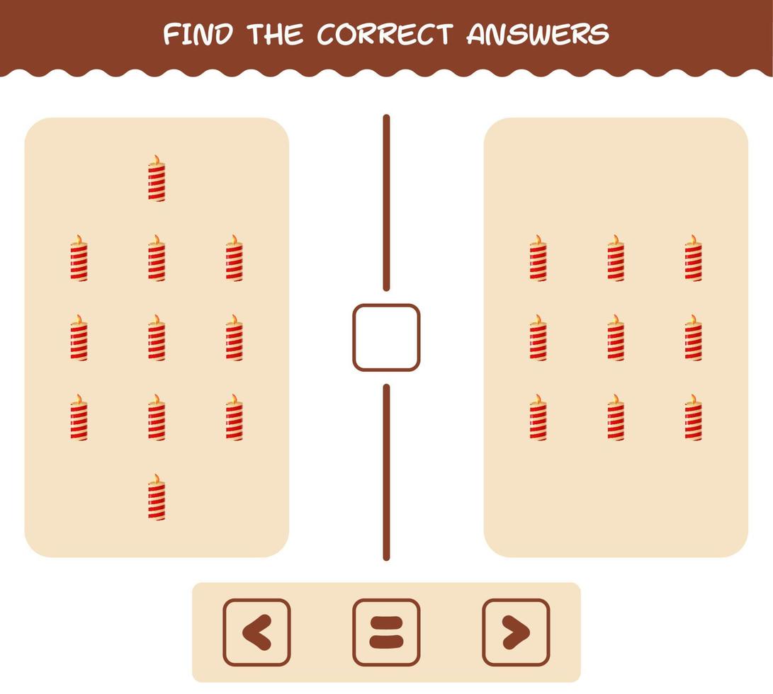 Find the correct answers of cartoon christmas candle. Searching and Counting game. Educational game for pre shool years kids and toddlers vector
