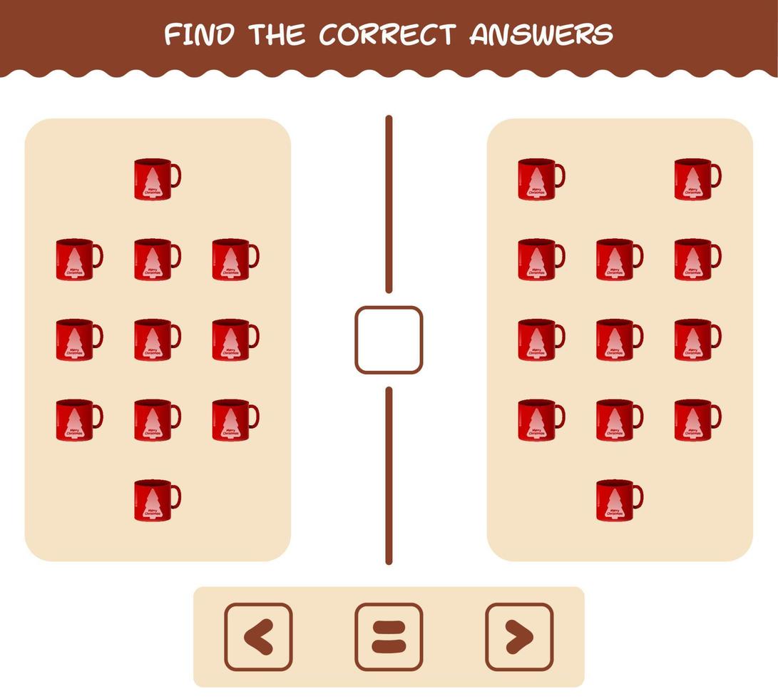 Find the correct answers of cartoon mug. Searching and Counting game. Educational game for pre shool years kids and toddlers vector