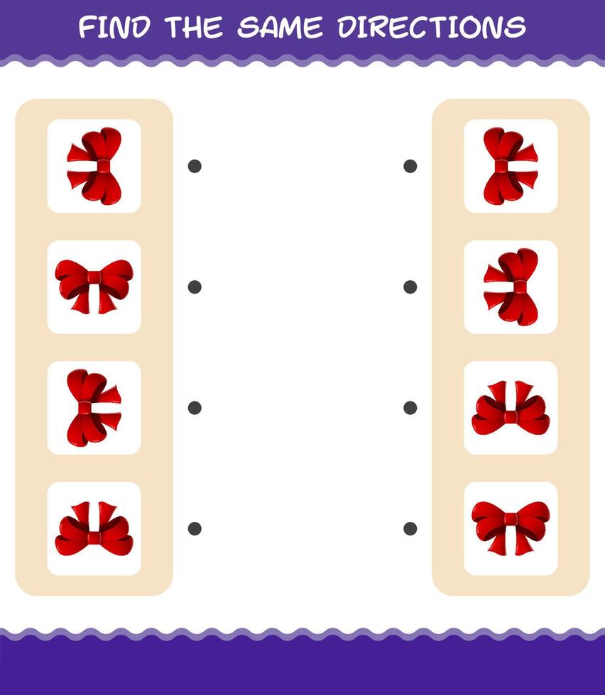 Match the same directions of ribbon. Matching game. Educational game for pre shool years kids and toddlers vector