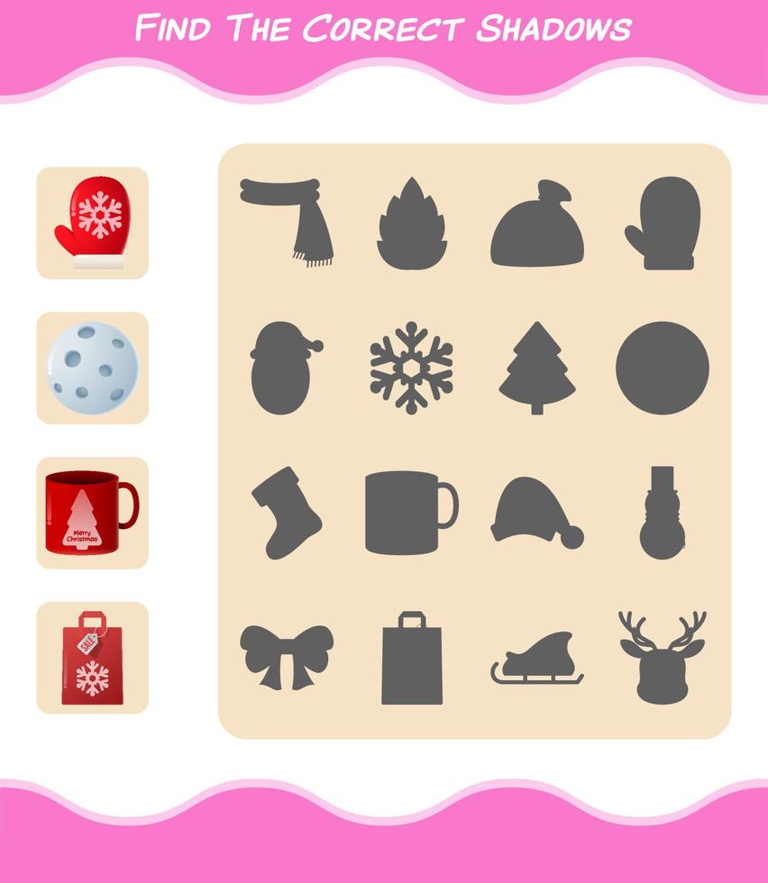 Find the correct shadows of cartoon christmas. Searching and Matching game. Educational game for pre shool years kids and toddlers vector