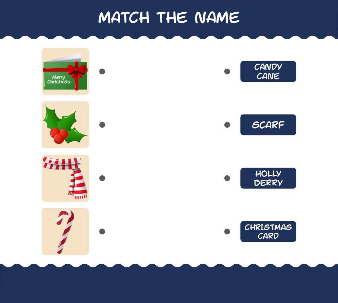 Match the name of cartoon christmas. Matching game. Educational game for pre shool years kids and toddlers vector