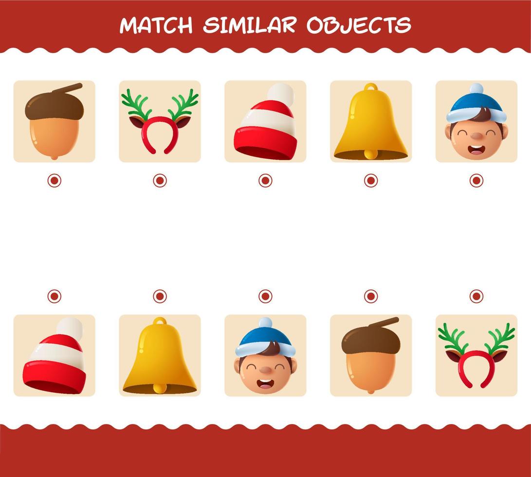 partido similar de dibujos animados de navidad. juego de correspondencias. juego educativo para niños de edad preescolar y niños pequeños vector