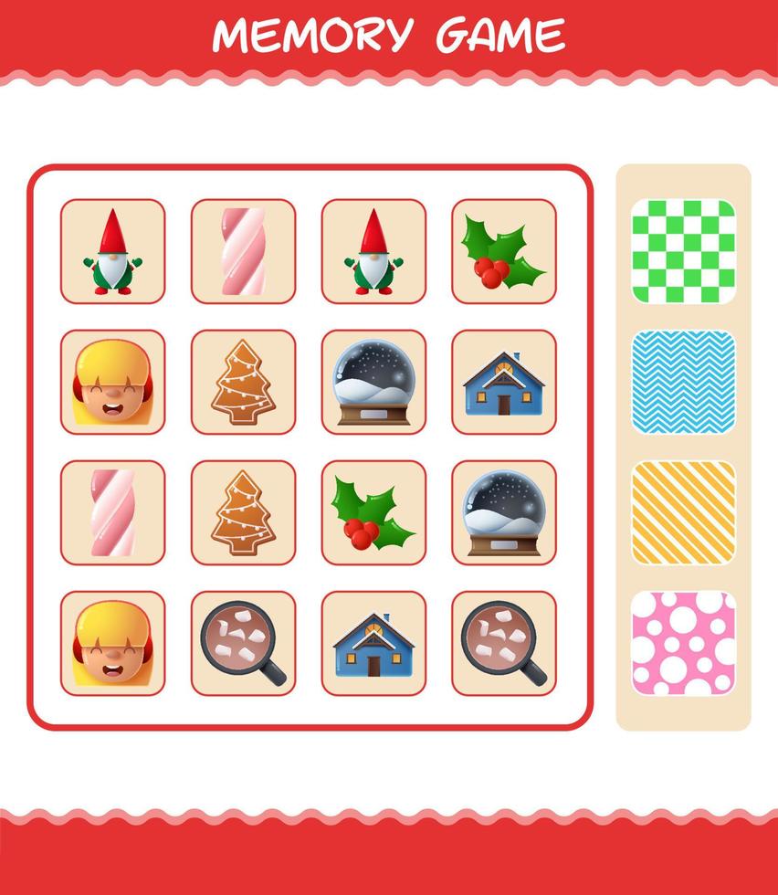 Memory games with cartoon christmas. Learning cards game. Educational game for pre shool years kids and toddlers vector