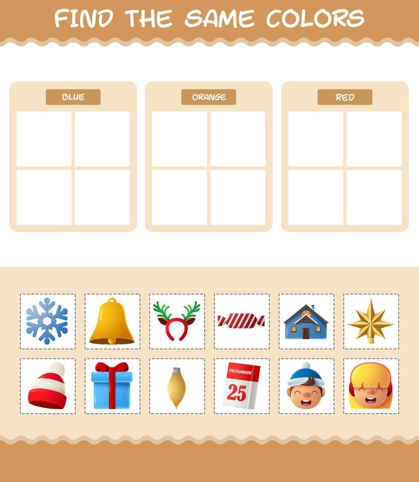 Find the same colors of christmas. Searching and Matching game. Educational game for pre shool years kids and toddlers vector