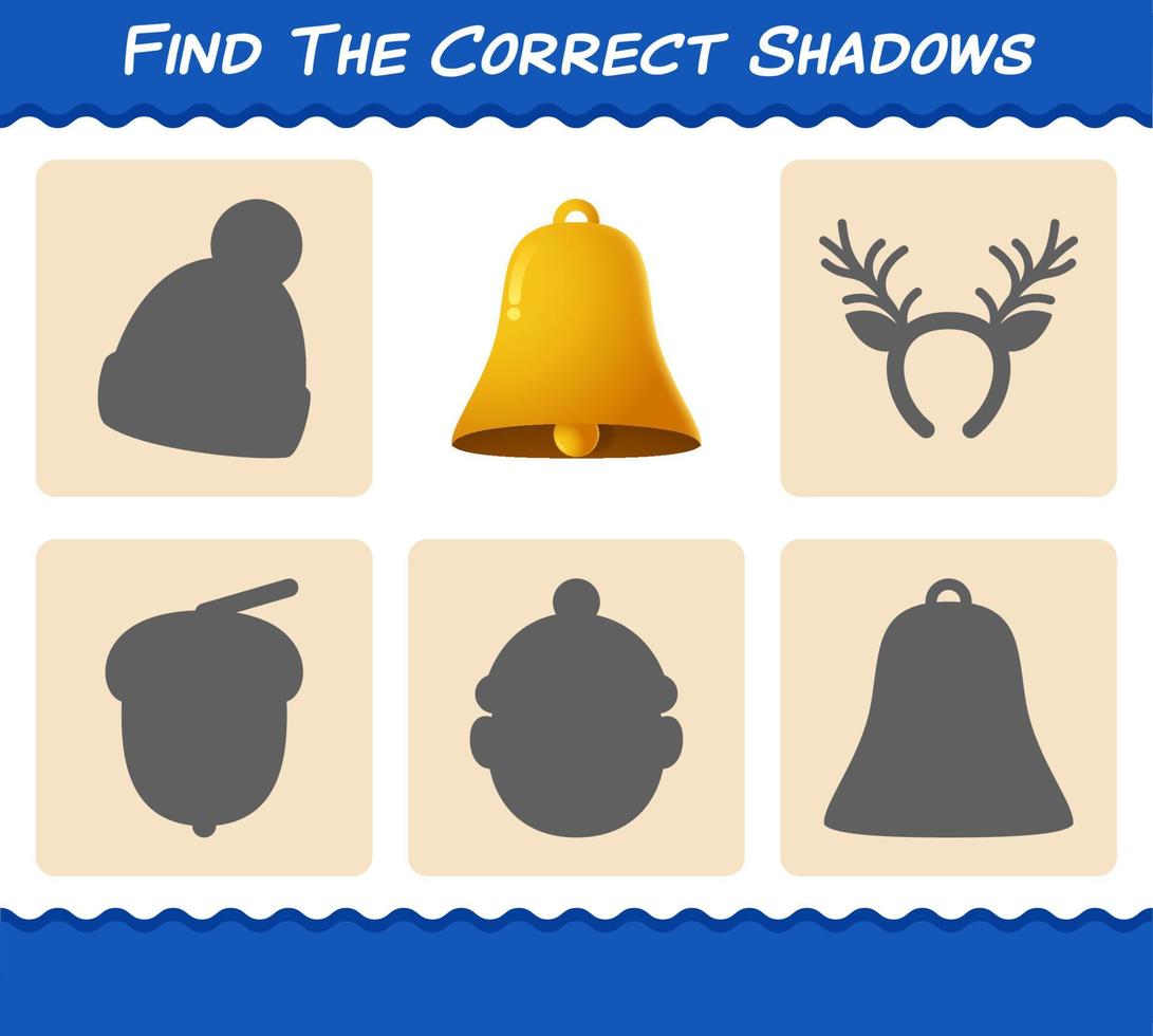 Find the correct shadows of bell. Searching and Matching game. Educational game for pre shool years kids and toddlers vector