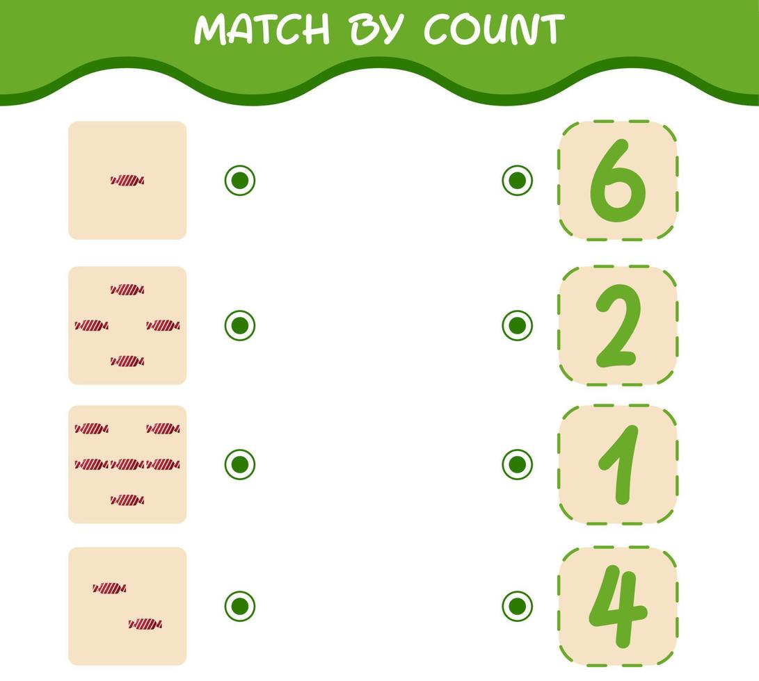 Match by count of cartoon candy. Match and count game. Educational game for pre shool years kids and toddlers vector