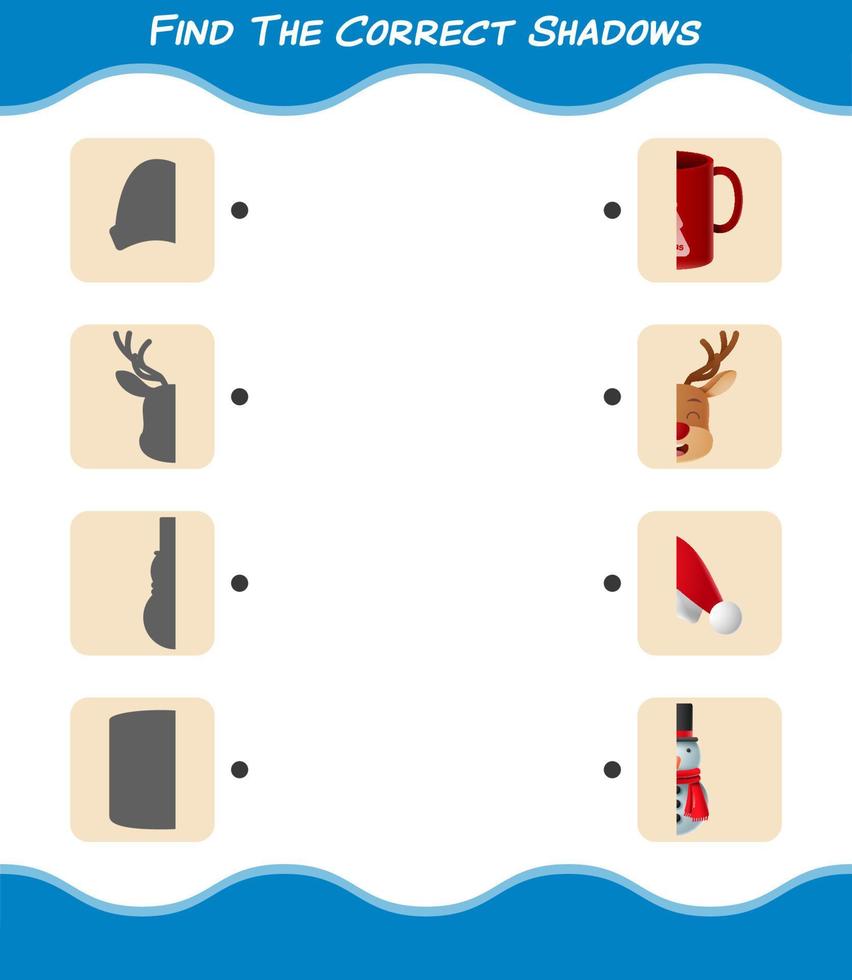 Find the correct shadows of cartoon christmas. Searching and Matching game. Educational game for pre shool years kids and toddlers vector