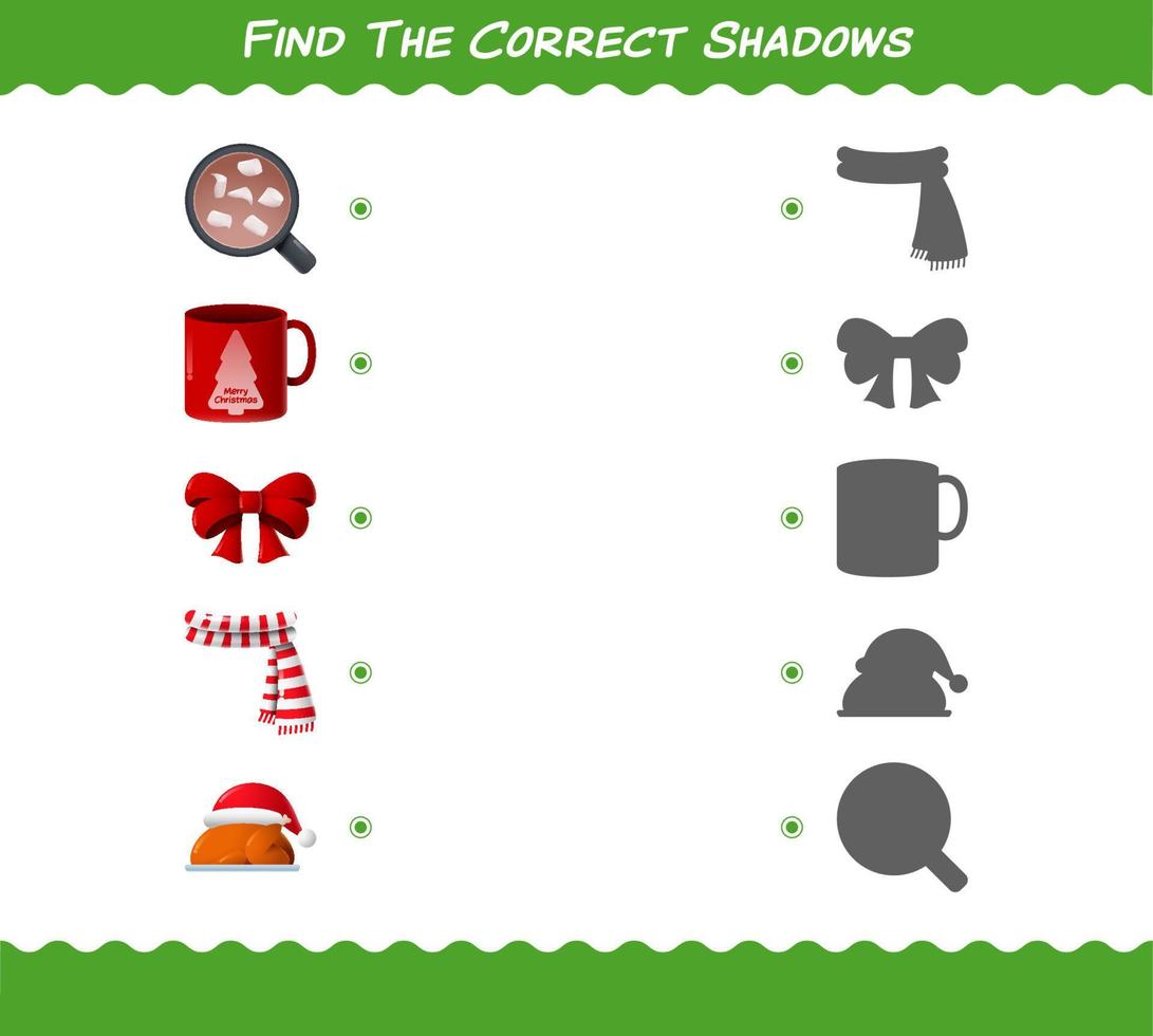 Find the correct shadows of cartoon christmas. Searching and Matching game. Educational game for pre shool years kids and toddlers vector