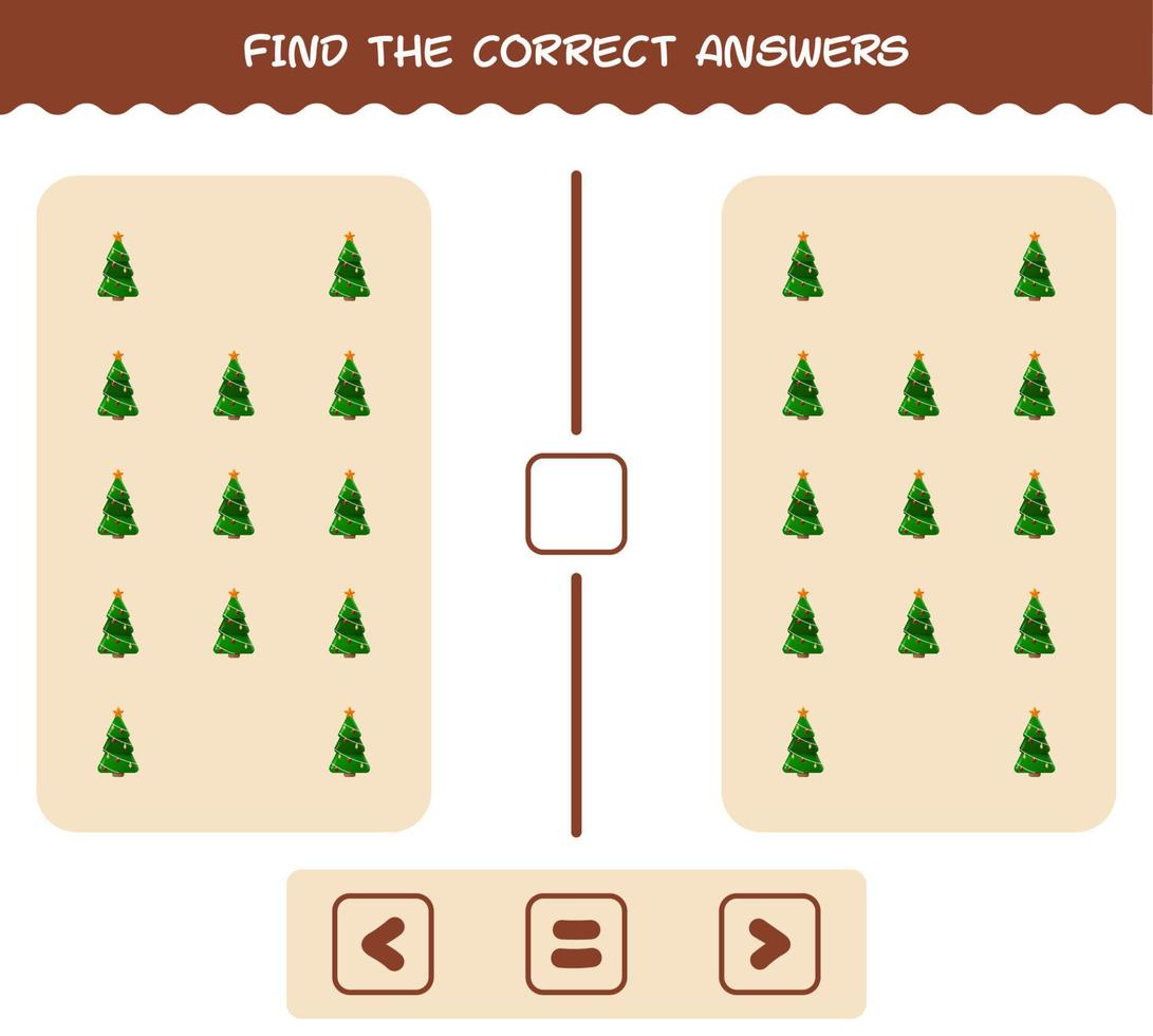 Find the correct answers of cartoon christmas tree. Searching and Counting game. Educational game for pre shool years kids and toddlers vector