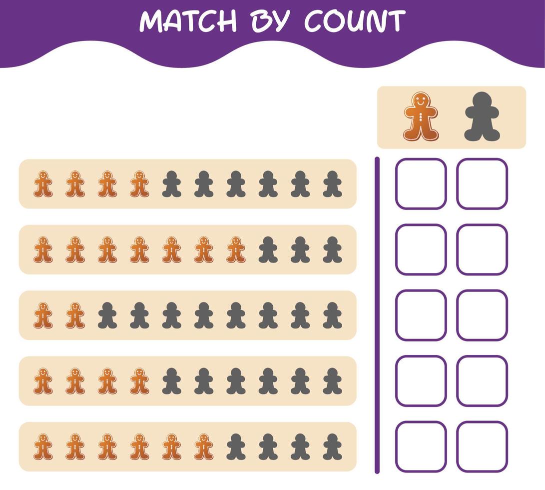 Match by count of cartoon gingerbread cookie . Match and count game. Educational game for pre shool years kids and toddlers vector