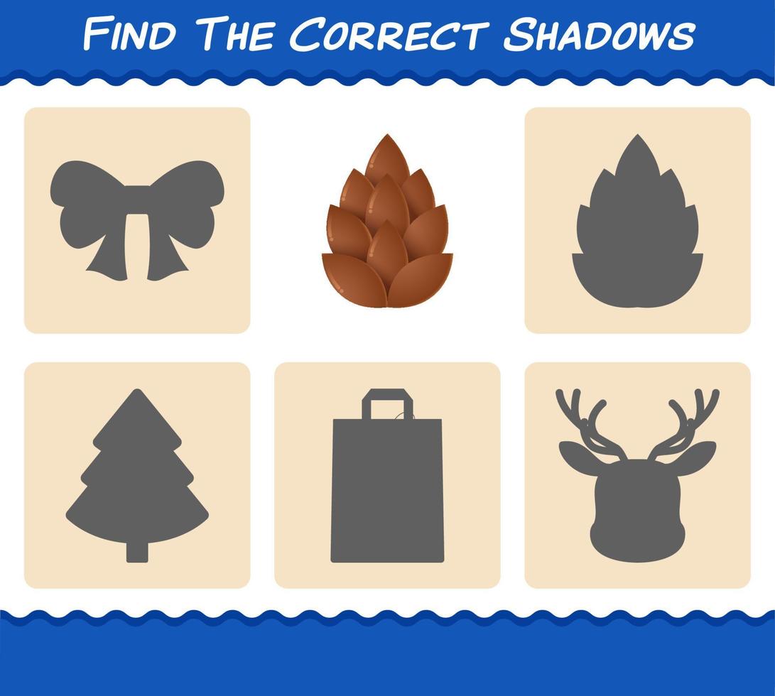 Find the correct shadows of pine cone. Searching and Matching game. Educational game for pre shool years kids and toddlers vector