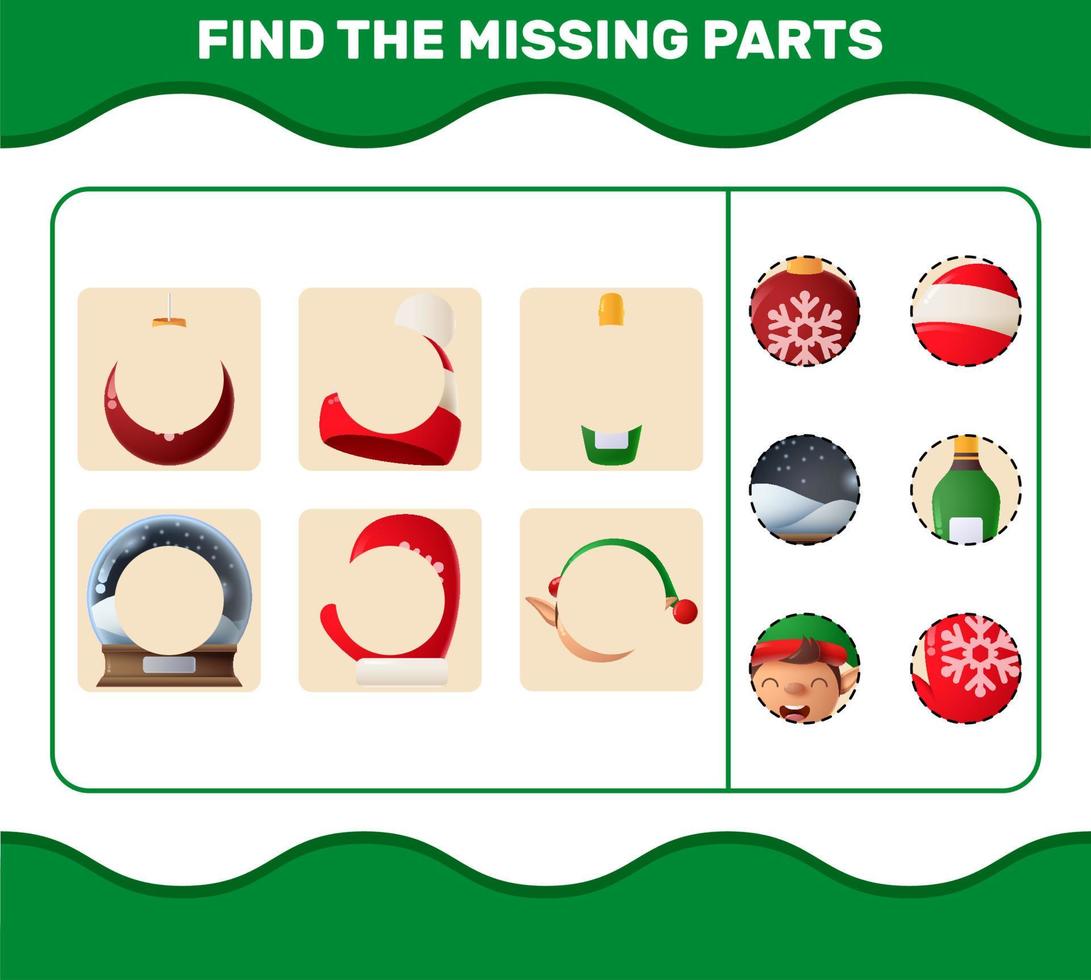 Match cartoon christmas parts. Matching game. Educational game for pre shool years kids and toddlers vector