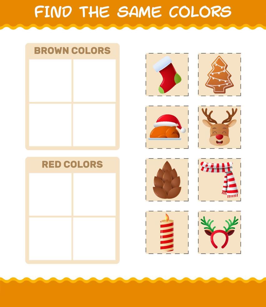 Find the same colors of christmas. Searching and Matching game. Educational game for pre shool years kids and toddlers vector