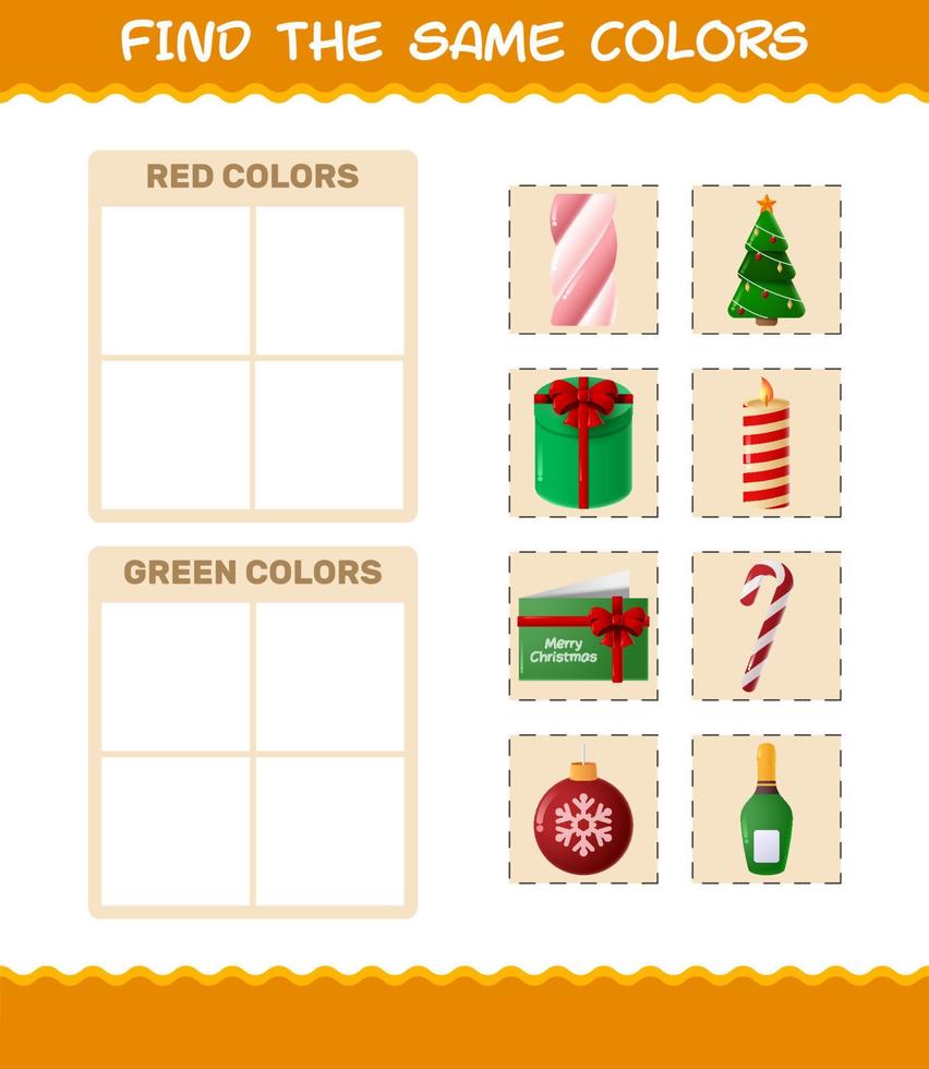 Find the same colors of christmas. Searching and Matching game. Educational game for pre shool years kids and toddlers vector