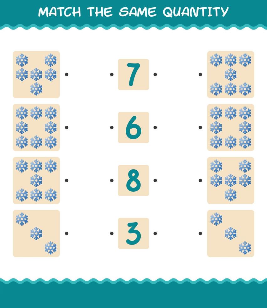 Match the same quantity of snowflake. Counting game. Educational game for pre shool years kids and toddlers vector