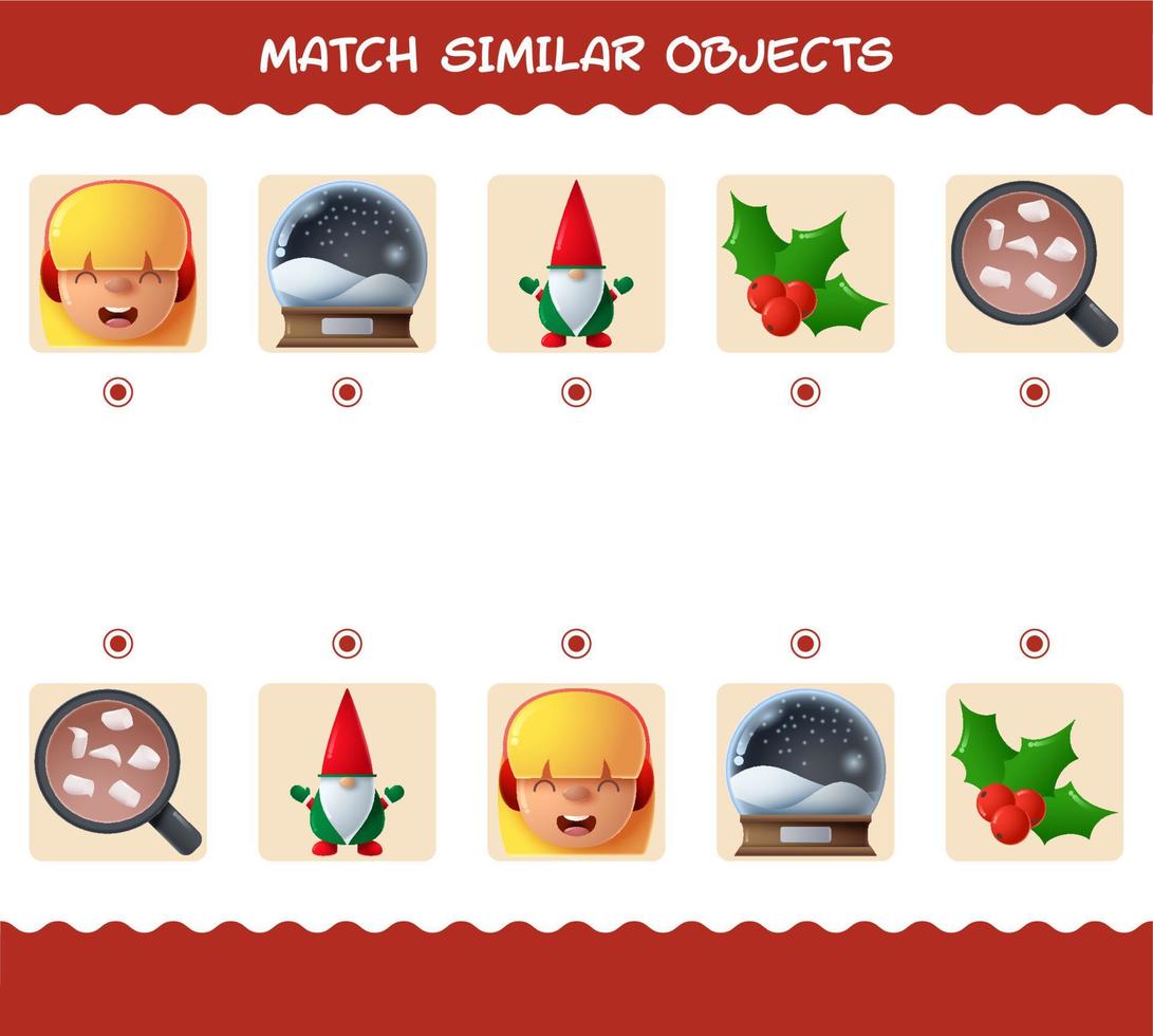 Match similar of cartoon christmas. Matching game. Educational game for pre shool years kids and toddlers vector