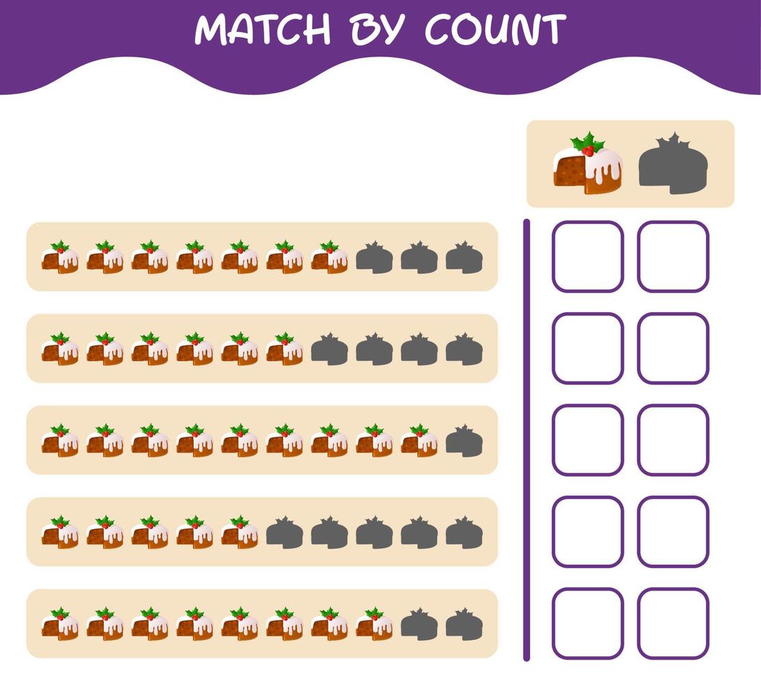 Match by count of cartoon christmas cake. Match and count game. Educational game for pre shool years kids and toddlers vector