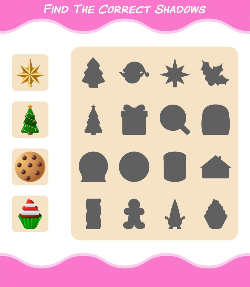 Find the correct shadows of cartoon christmas. Searching and Matching game. Educational game for pre shool years kids and toddlers vector