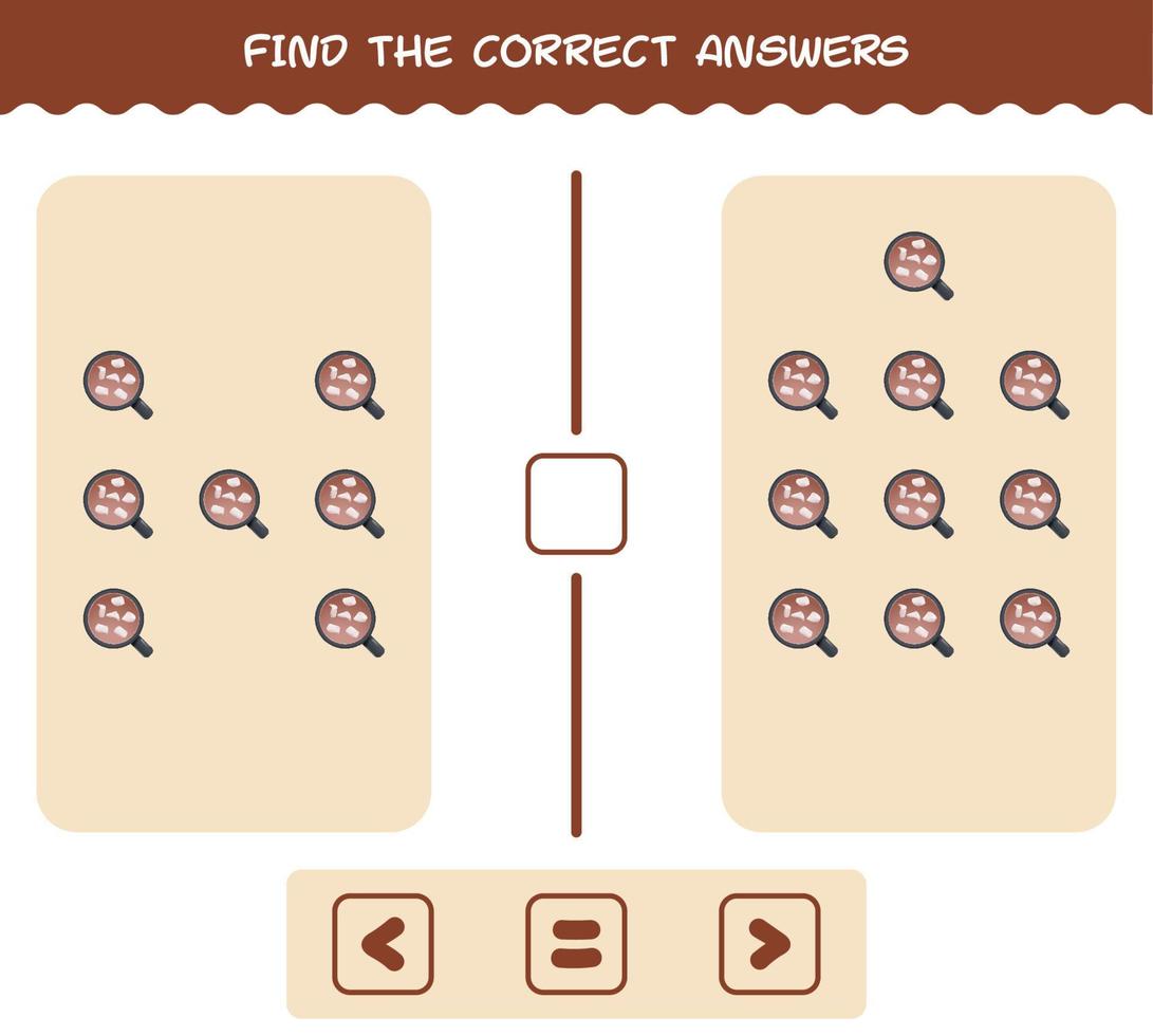 Find the correct answers of cartoon hot chocolate. Searching and Counting game. Educational game for pre shool years kids and toddlers vector