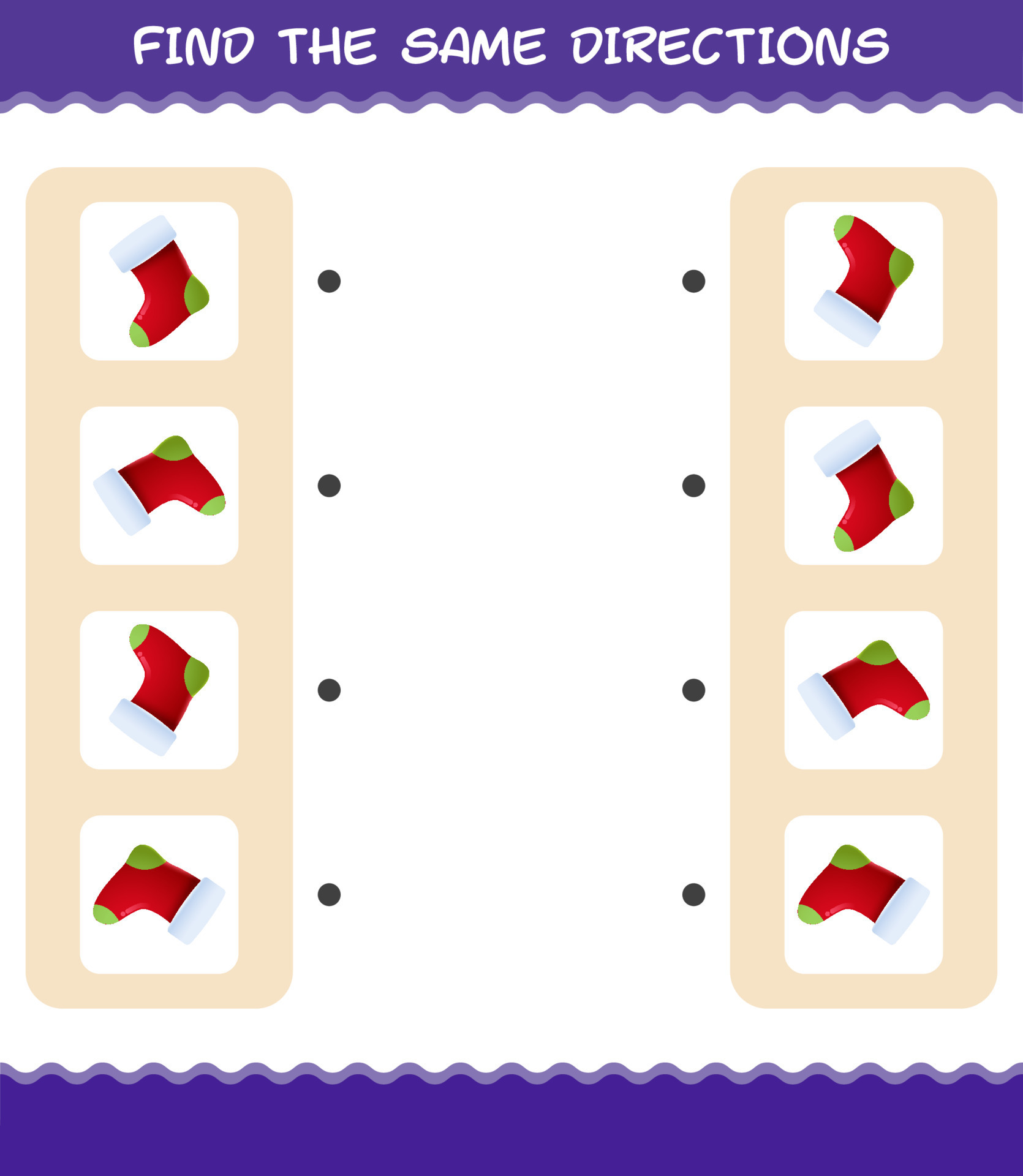 Match the same directions of sock. Matching game. Educational game for