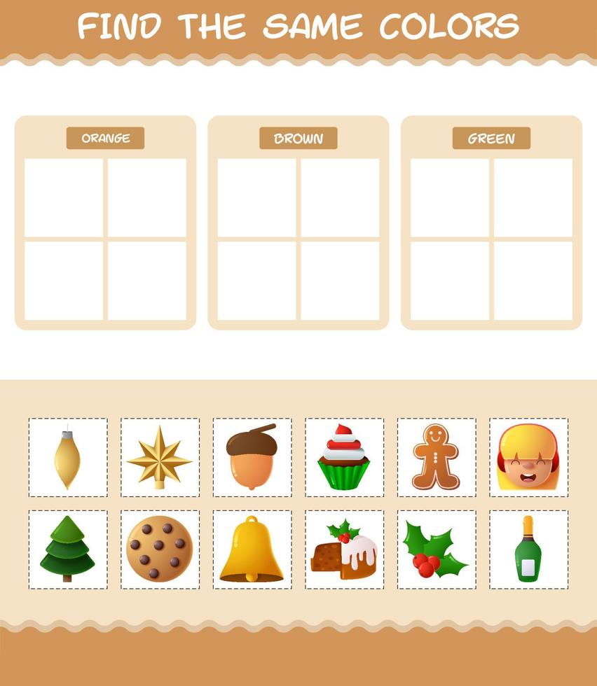 Find the same colors of christmas. Searching and Matching game. Educational game for pre shool years kids and toddlers vector