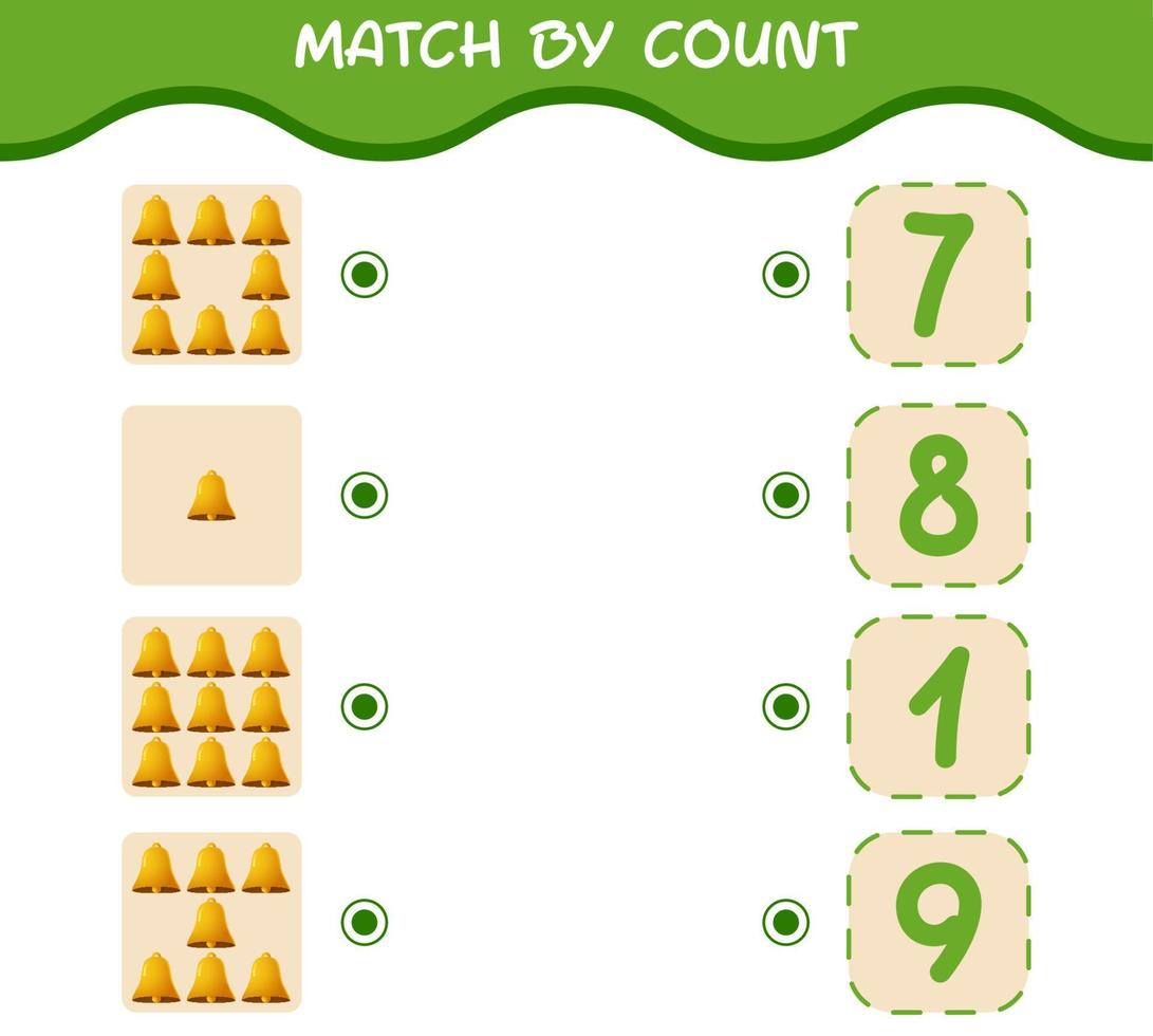 Match by count of cartoon bell. Match and count game. Educational game for pre shool years kids and toddlers vector